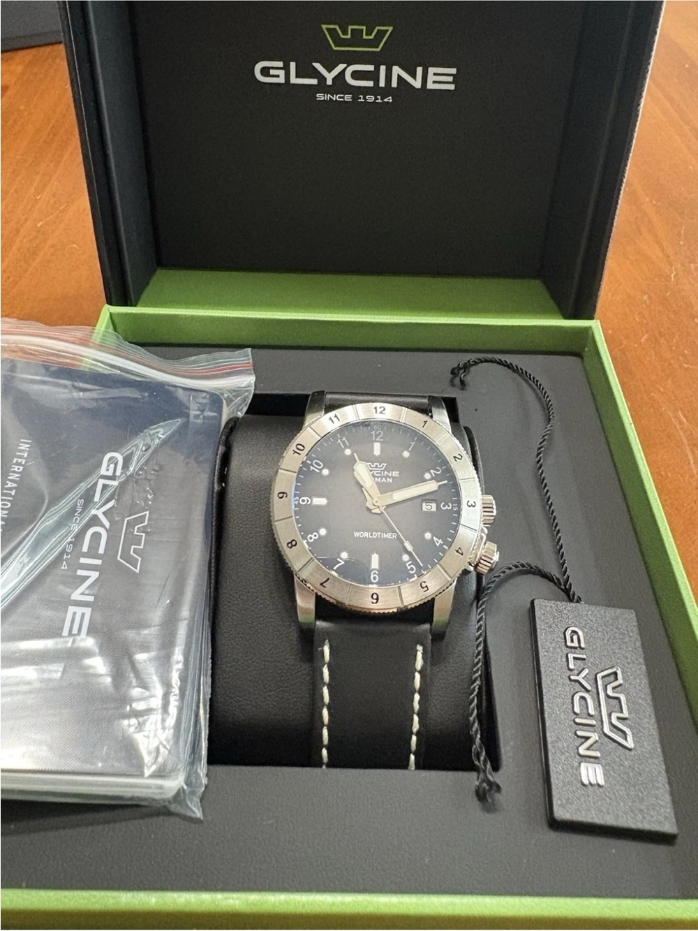 Glycine Airman Worldtimer GL0125 Automatic Swiss Made 42MM Full Set Mint